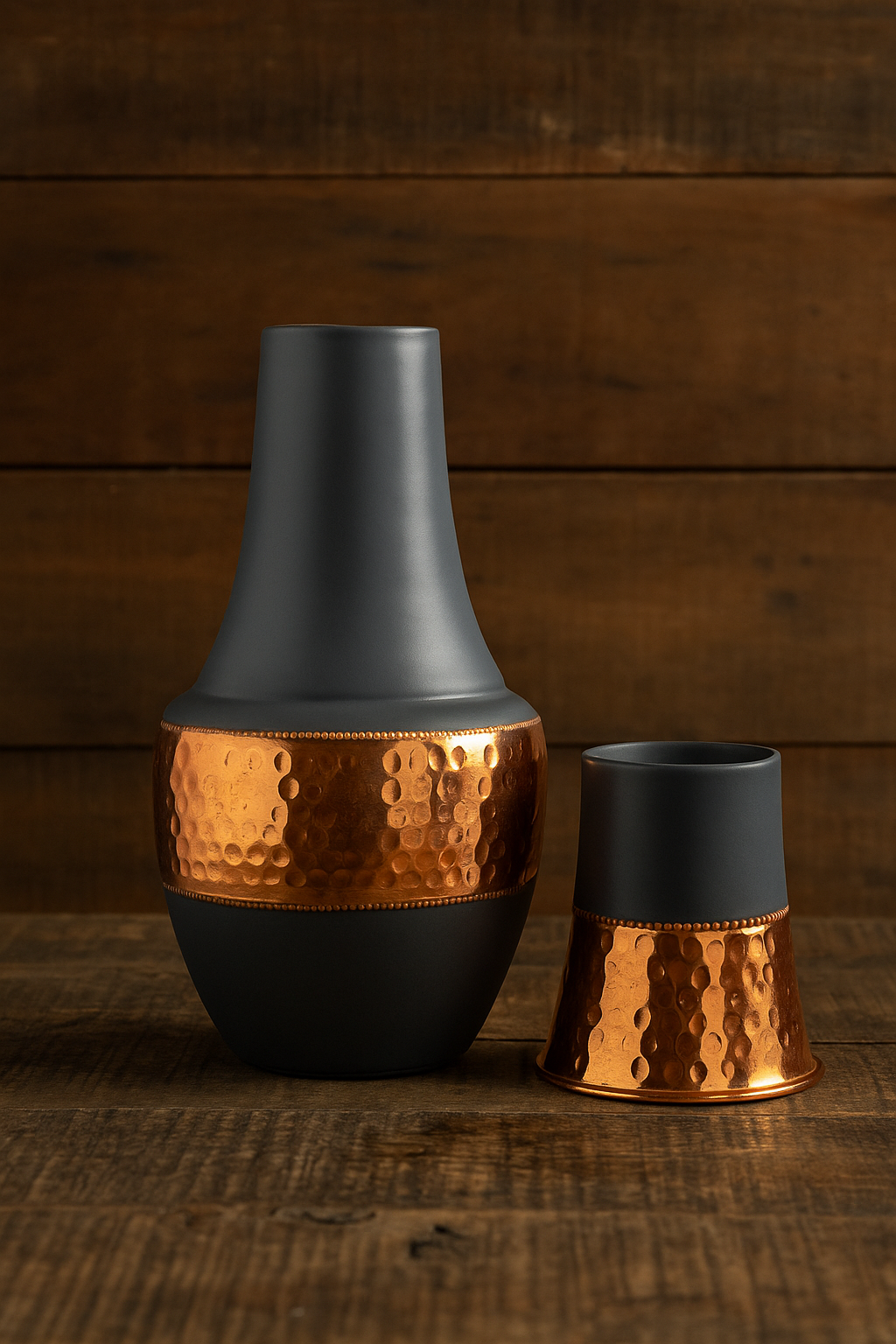 Copper Hammered Lacquer Coated Bedroom Bottle with Inbuilt Glass Gray 1250ml