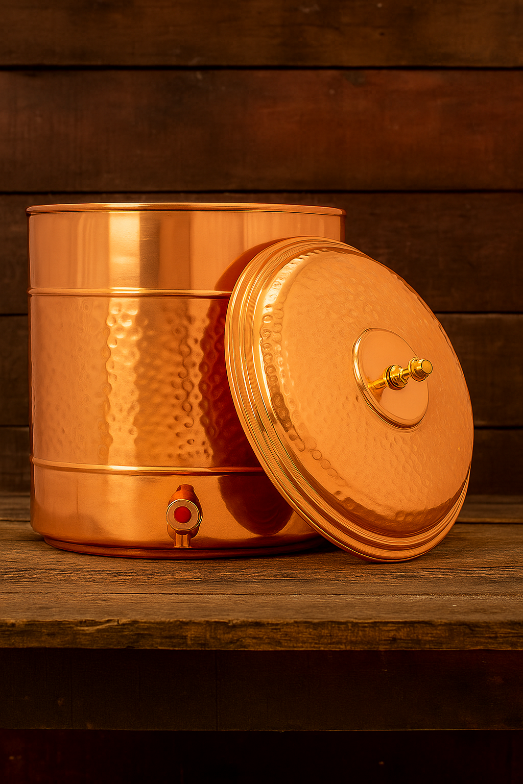 13.5L Pure Copper Hammered Water Dispenser with Tap & Floral Stand – Handcrafted Barware