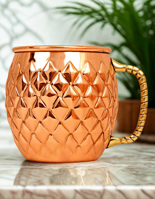 Handcrafted pure copper Moscow Mule mug with diamond design – by Nature’s Cart
