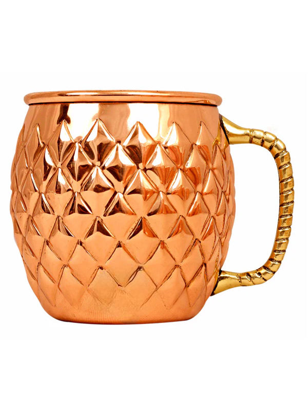 Copper beer mug with ergonomic handle and hammered diamond texture – 100% pure copper
