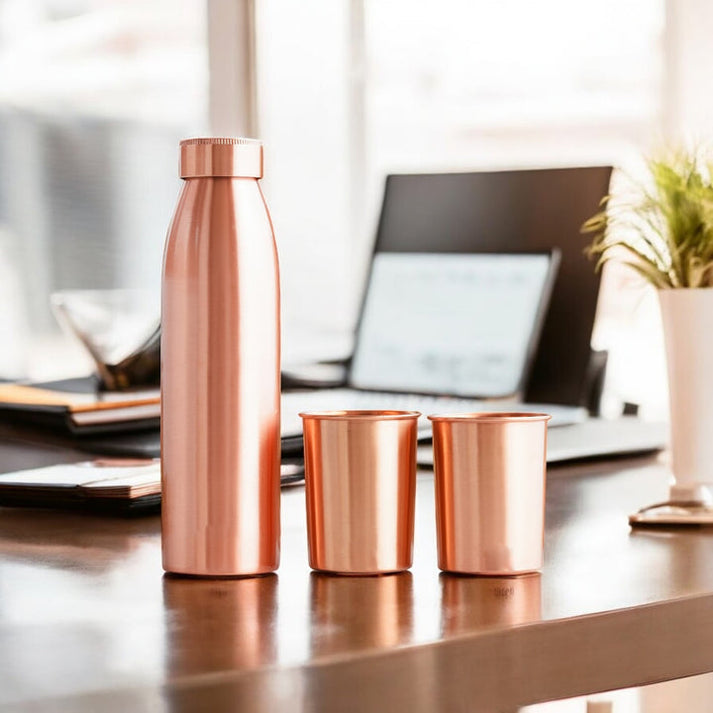 plain copper water bottle with glass image 2