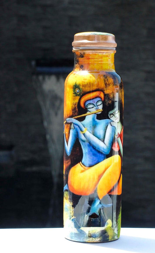 Radha Krishna Design Copper Water Bottle image 3