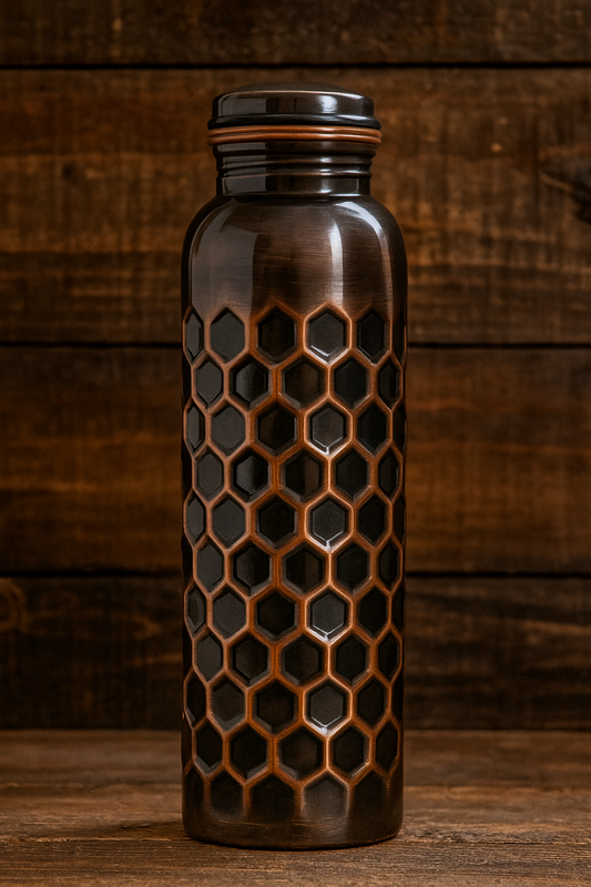 Antique Dark Honey Comb Design Copper Water Bottle 1000ml