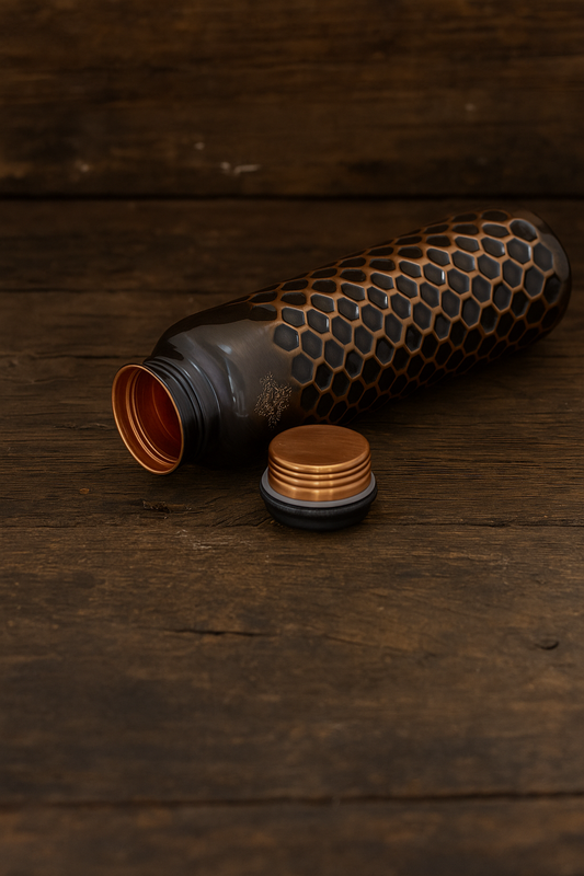 Antique Dark Honey Comb Design Copper Water Bottle 1000ml