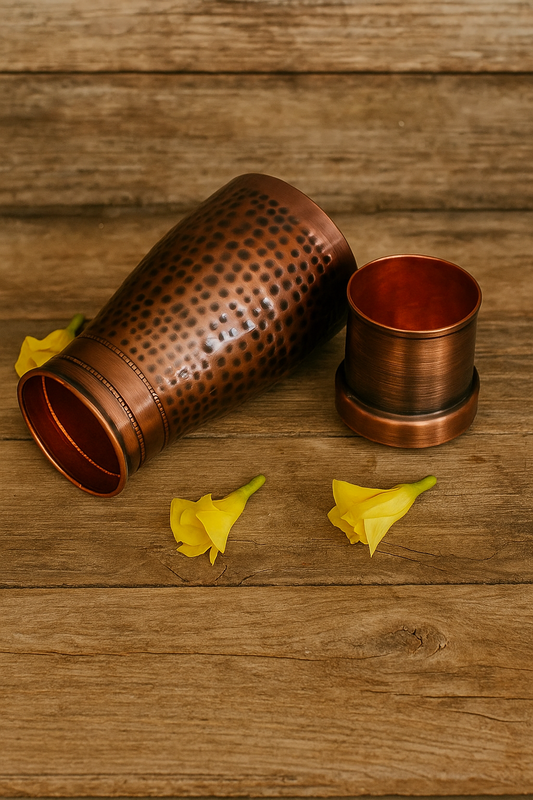 Copper Hammered Antique Bedroom Bottle with Glass 950ml