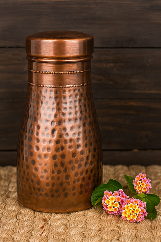Copper Hammered Antique Bedroom Bottle with Glass 950ml
