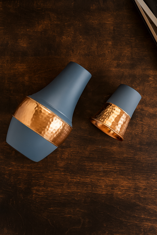 Copper Hammered Lacquer Coated Bedroom Bottle with Inbuilt Glass Gray 1250ml