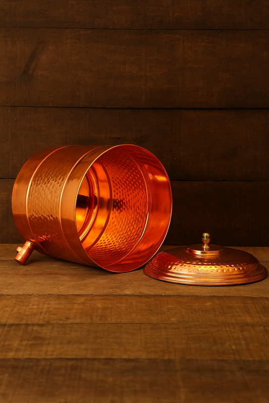 13.5L Pure Copper Hammered Water Dispenser with Tap & Floral Stand – Handcrafted Barware