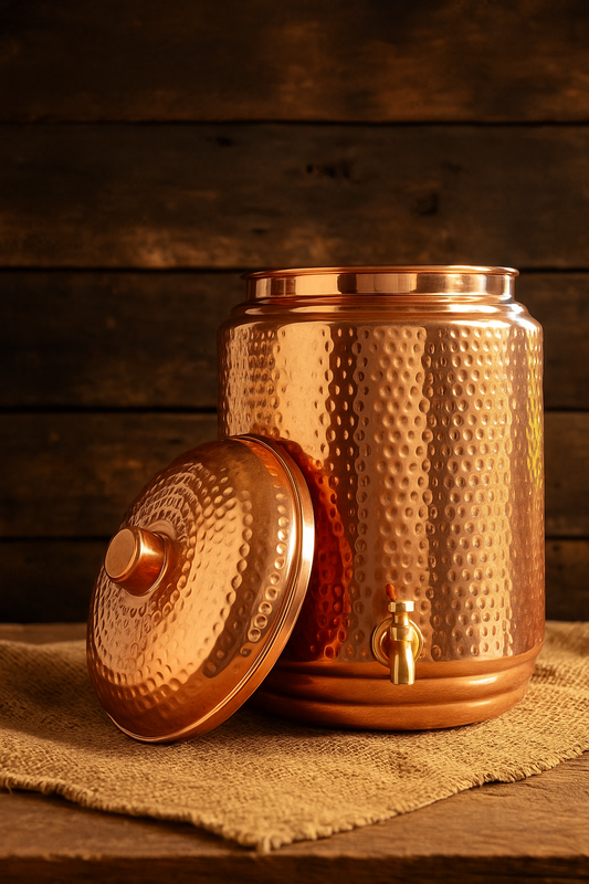 4.5L Pure Copper Hammered Water Dispenser with Tap – Handcrafted Joint-Free Jug