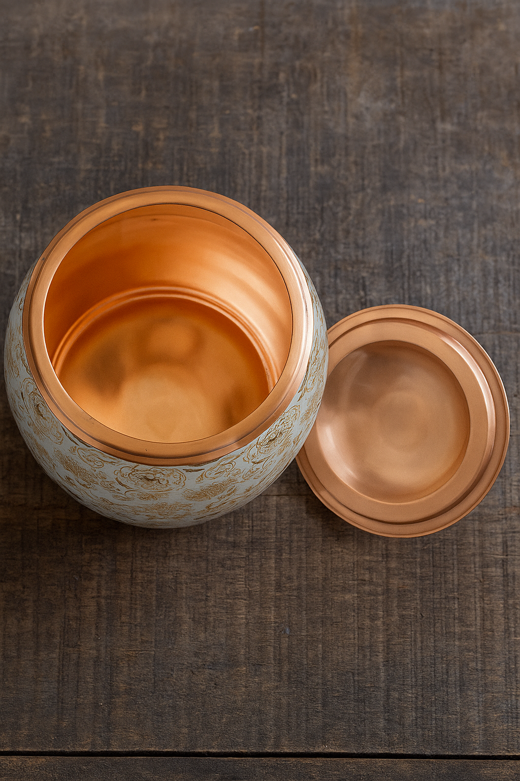 10L Pure Copper Water Pot with Gold Floral Print & Brass Tap – Handcrafted Design