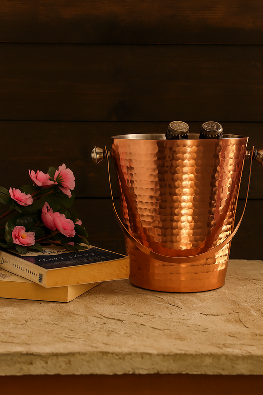 4L Hammered Copper Finish Wine Cooler – Handcrafted Barware Bucket
