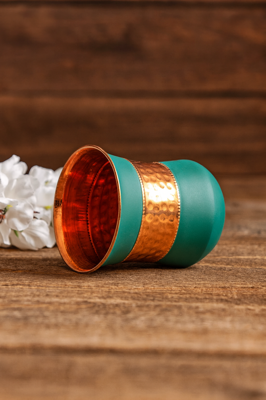 Copper Hammered Glass 300ml – Green Silk Finish Handcrafted Drinkware