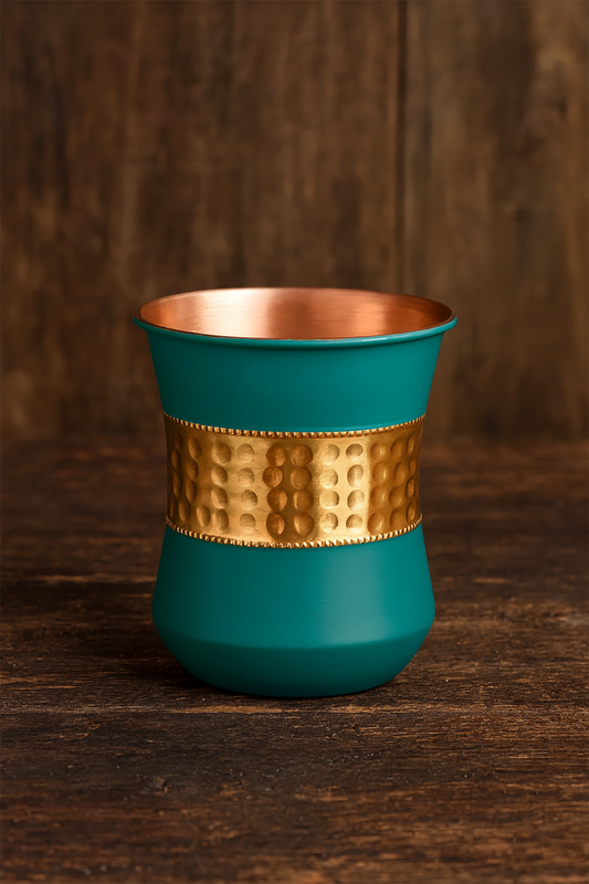 Copper Hammered Glass 300ml – Green Silk Finish Handcrafted Drinkware