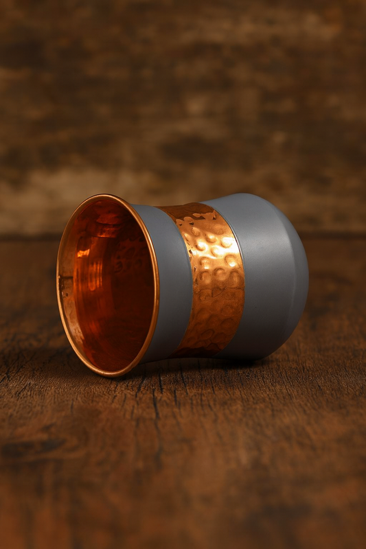 Copper Hammered Glass 300ml – Gray Silk Finish Handcrafted Drinkware