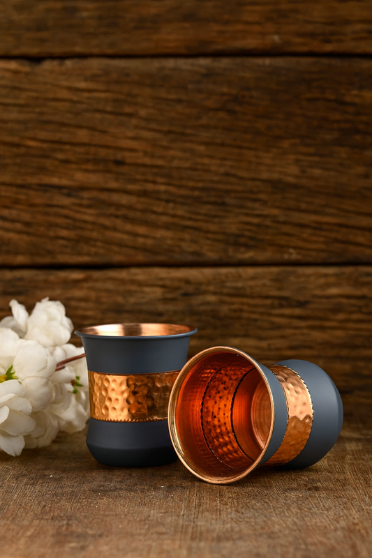 Copper Hammered Glass 300ml – Gray Silk Finish Handcrafted Drinkware