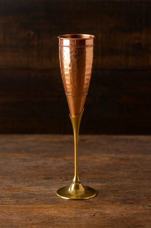 Copper Hammered Champagne Glass with Brass Stem – Handcrafted Barware