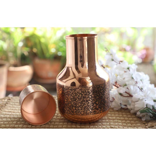 Copper Hammered Embossed Pitcher Bottle