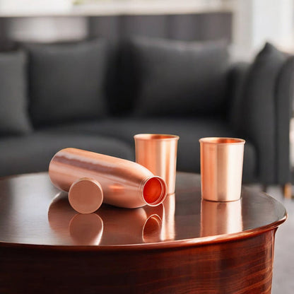 plain copper water bottle with glass