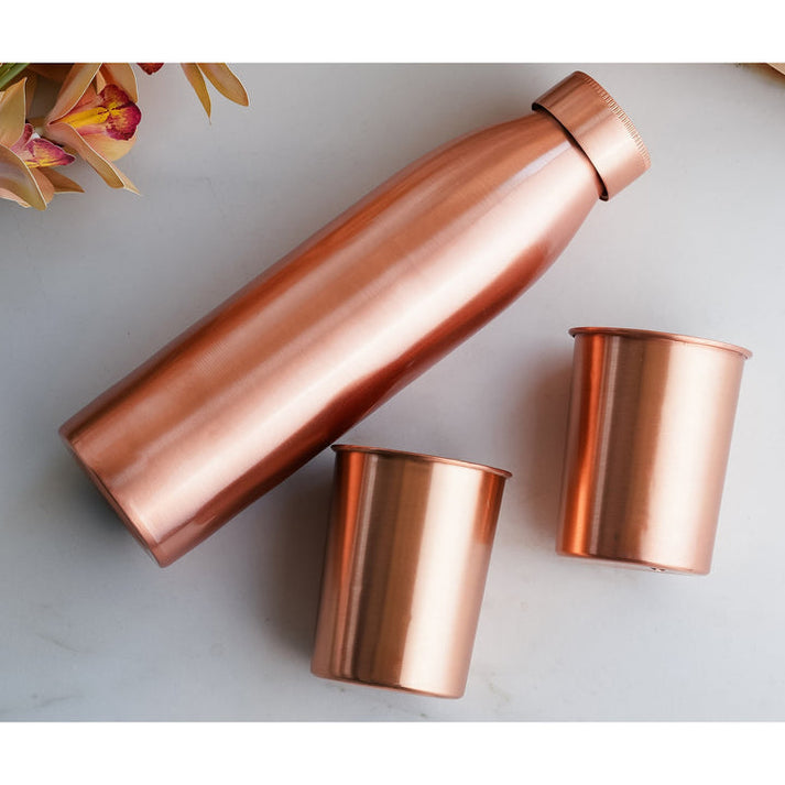 Copper water bottle with glass