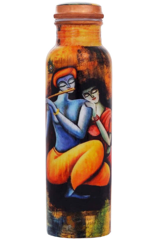 Radha Krishna Design Copper Water Bottle
