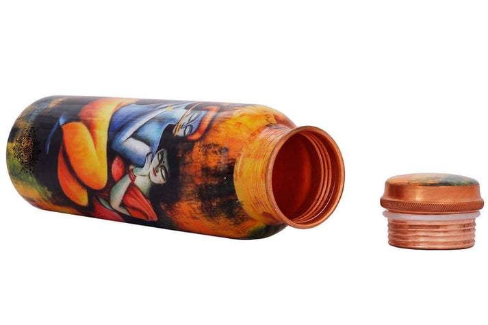 Radha Krishna Design Copper Water Bottle image 2