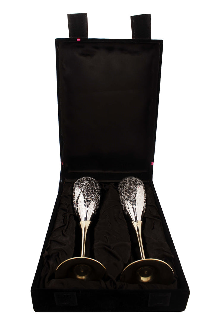 Handcrafted silver-plated glasses with brass stem – perfect for gifting or celebrations