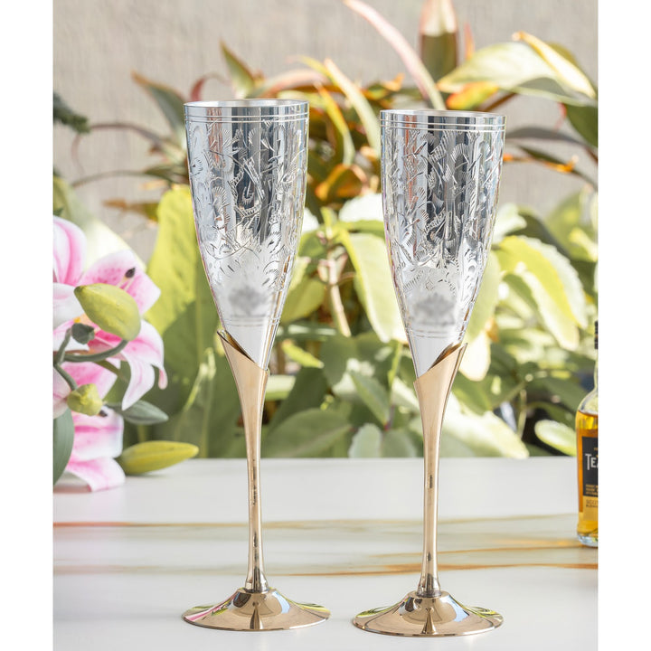 Silver and brass champagne glass set of 2 with vintage design by Natures Cart